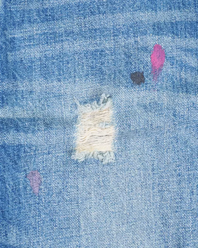 Light Wash Distressed Graphic-Embroidery 501-Style Denim Jeans