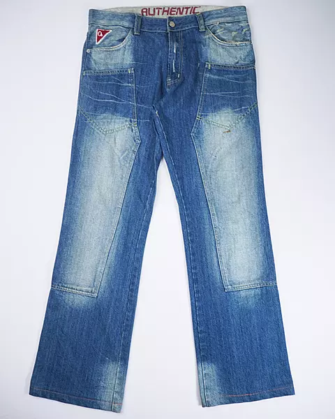 Medium Wash Double-Knee Multi-Pocket Denim Jeans