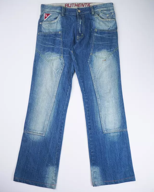 Medium Wash Double-Knee Multi-Pocket Denim Jeans