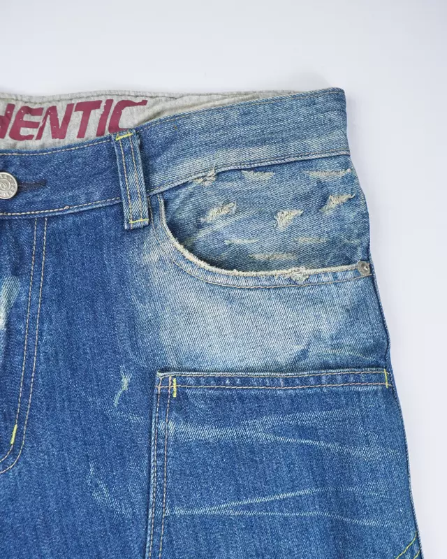 Medium Wash Double-Knee Multi-Pocket Denim Jeans
