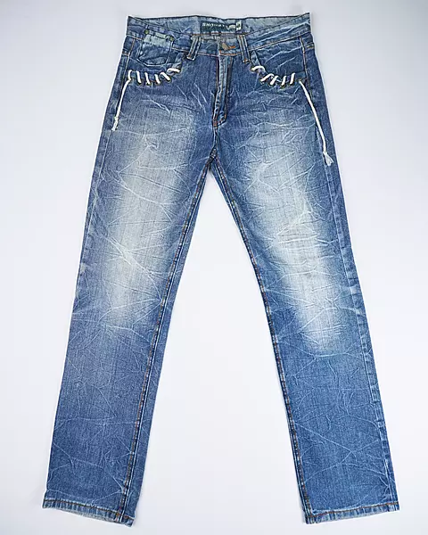 Medium Wash Lace-Up Pocket Straight Jeans