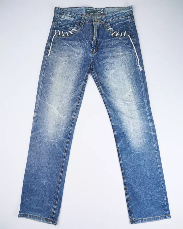 Medium Wash Lace-Up Pocket Straight Jeans
