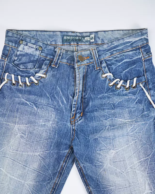 Medium Wash Lace-Up Pocket Straight Jeans