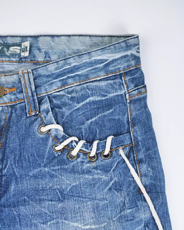 Medium Wash Lace-Up Pocket Straight Jeans
