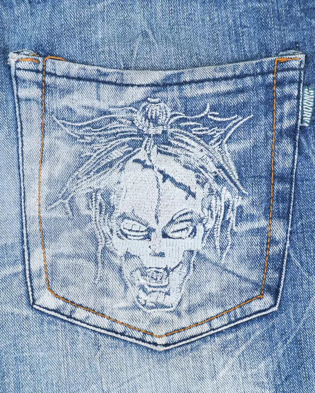 Medium Wash Lace-Up Pocket Straight Jeans