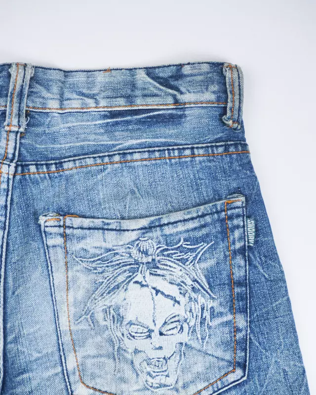 Medium Wash Lace-Up Pocket Straight Jeans