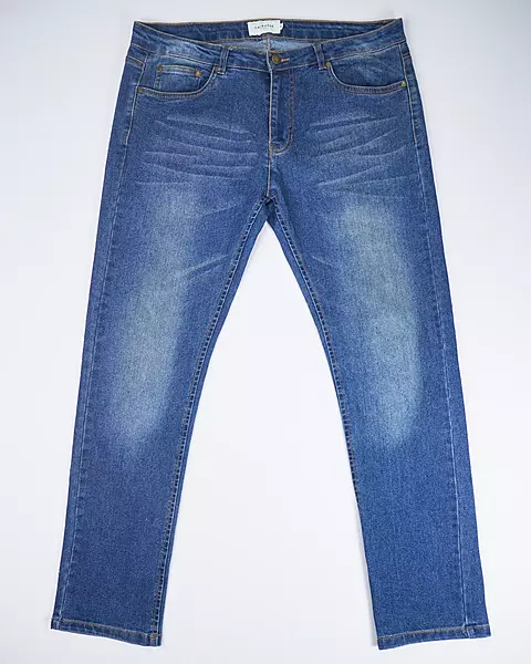 Medium Blue Sand-Faded Casual Denim Trousers