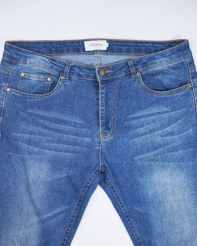 Medium Blue Sand-Faded Casual Denim Trousers