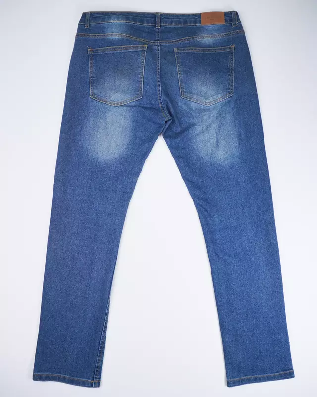Medium Blue Sand-Faded Casual Denim Trousers