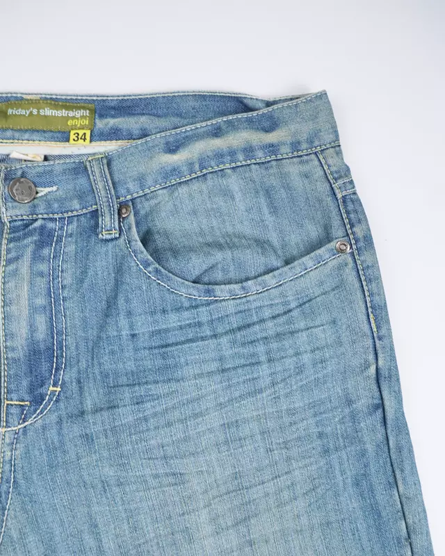 Light Wash Whiskered Slim-Straight Jeans