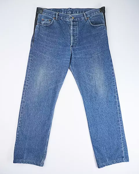 Medium Blue Leather-Paneled 501-Style Denim