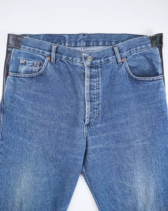 Medium Blue Leather-Paneled 501-Style Denim