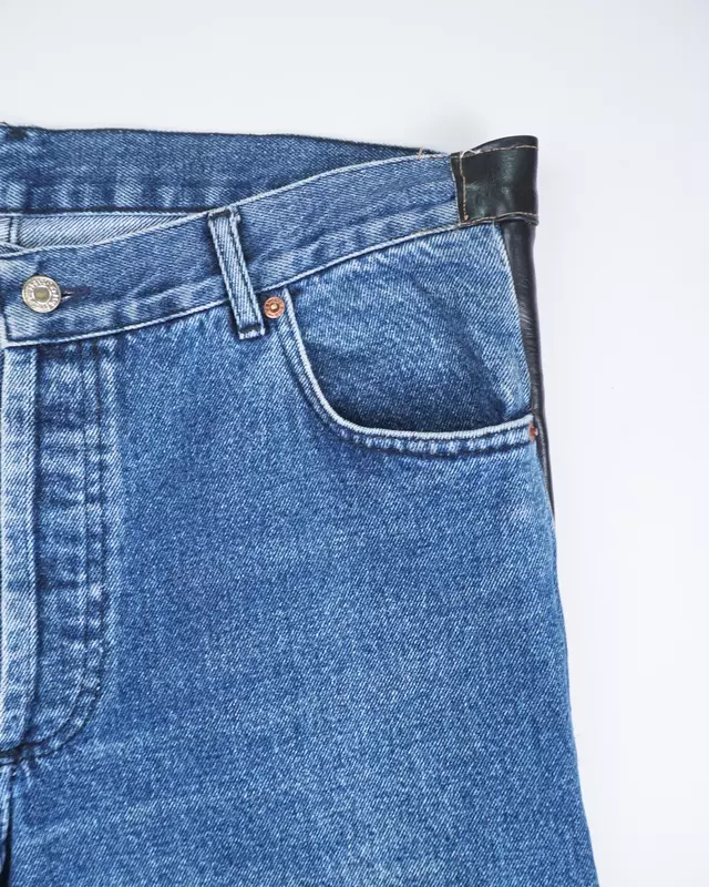 Medium Blue Leather-Paneled 501-Style Denim