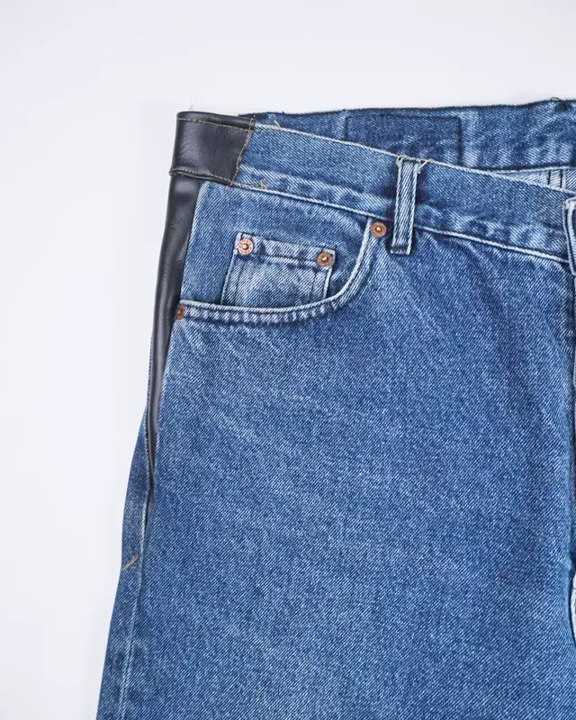 Medium Blue Leather-Paneled 501-Style Denim