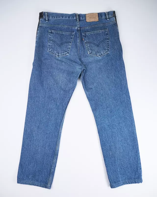 Medium Blue Leather-Paneled 501-Style Denim