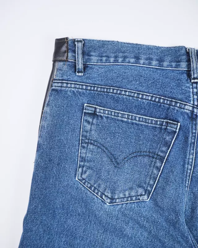 Medium Blue Leather-Paneled 501-Style Denim