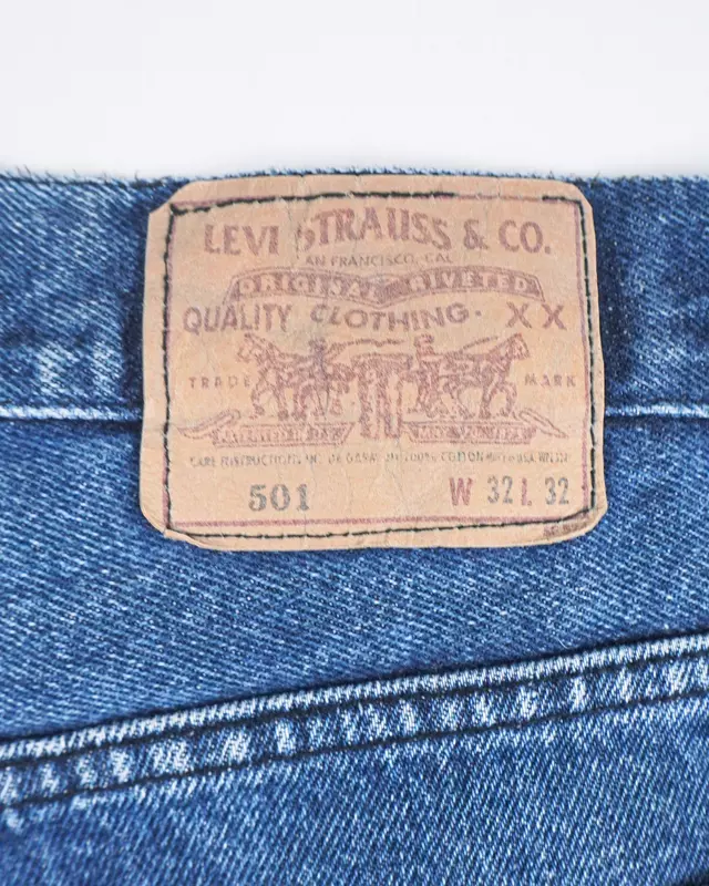 Medium Blue Leather-Paneled 501-Style Denim