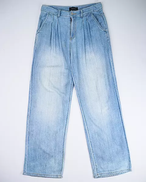 Light Blue Vintage-Fade Wide-Leg Trousers