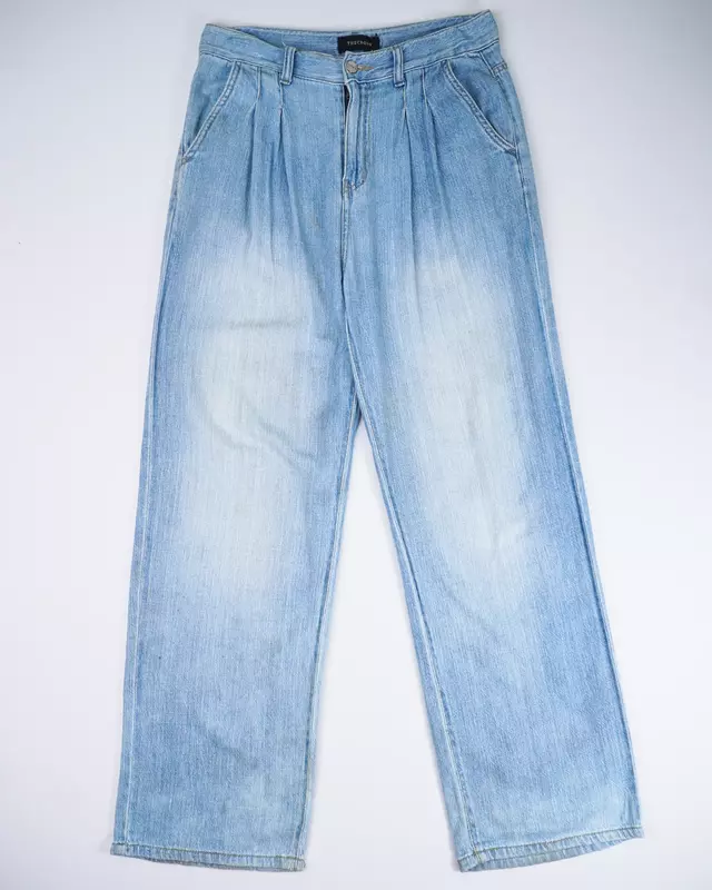Light Blue Vintage-Fade Wide-Leg Trousers