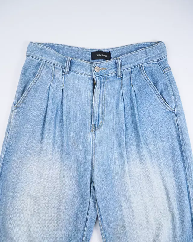 Light Blue Vintage-Fade Wide-Leg Trousers