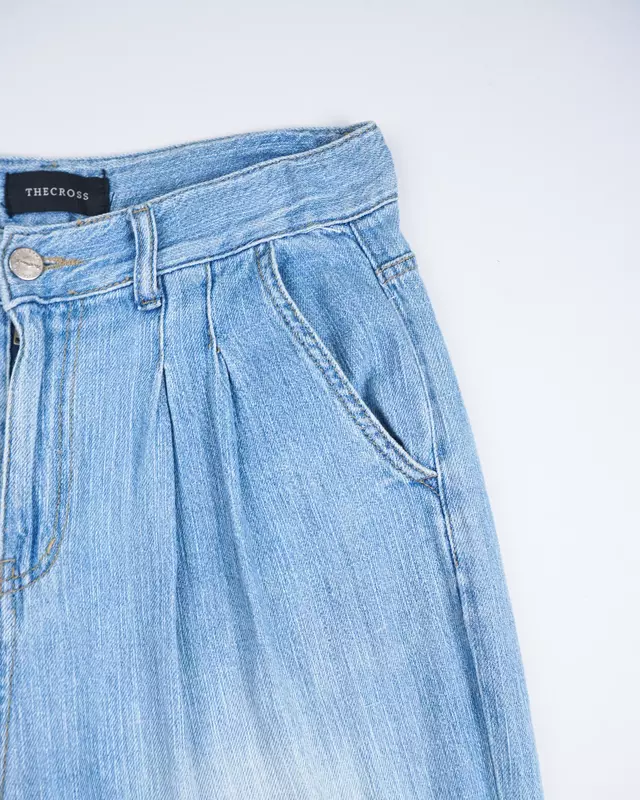 Light Blue Vintage-Fade Wide-Leg Trousers