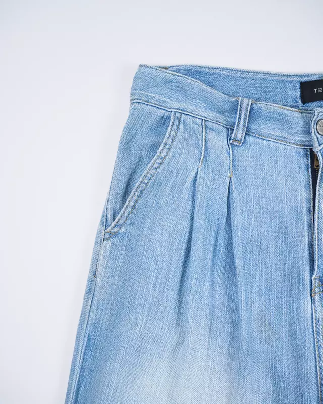 Light Blue Vintage-Fade Wide-Leg Trousers