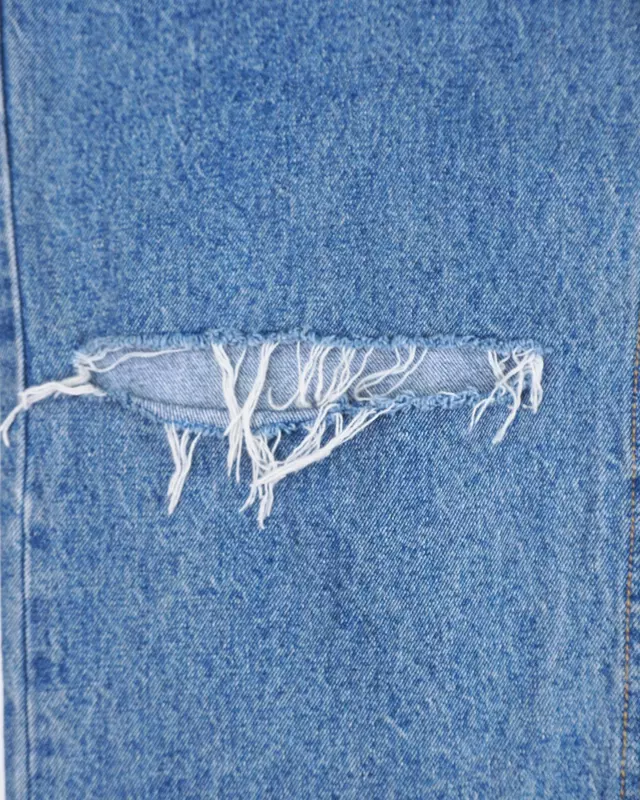 Medium Wash Distressed Knee-Slit Wide-Leg Jeans