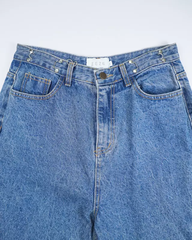 Medium Wash Distressed Knee-Slit Wide-Leg Jeans