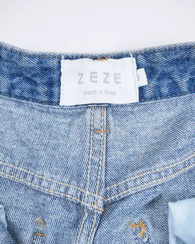 Medium Wash Distressed Knee-Slit Wide-Leg Jeans