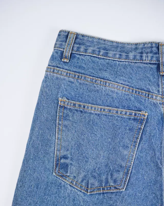 Medium Wash Distressed Knee-Slit Wide-Leg Jeans