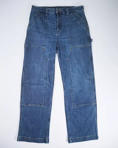 Medium Wash Utility Carpenter Straight-Leg Jeans