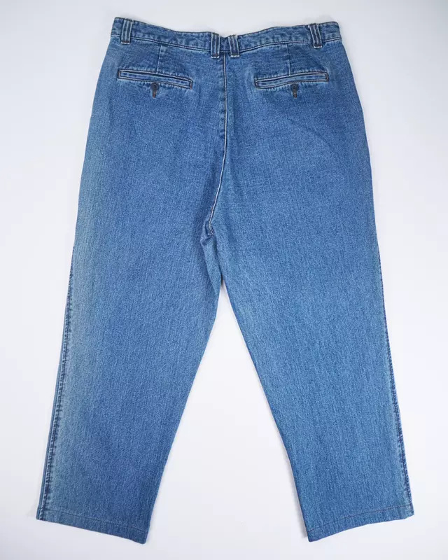 Medium Wash Pleated-Front Wide-Leg Denim Jeans
