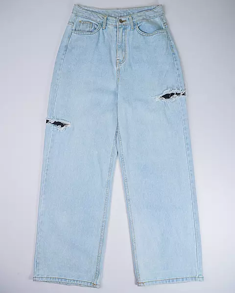 Bleached Wash Distressed Wide-Leg Jeans