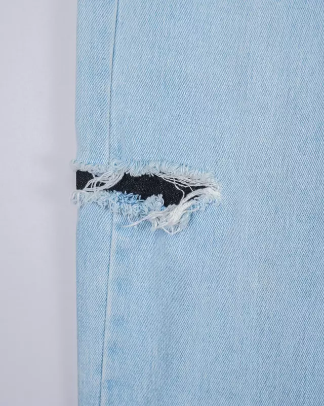 Bleached Wash Distressed Wide-Leg Jeans