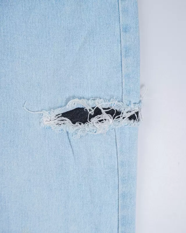 Bleached Wash Distressed Wide-Leg Jeans