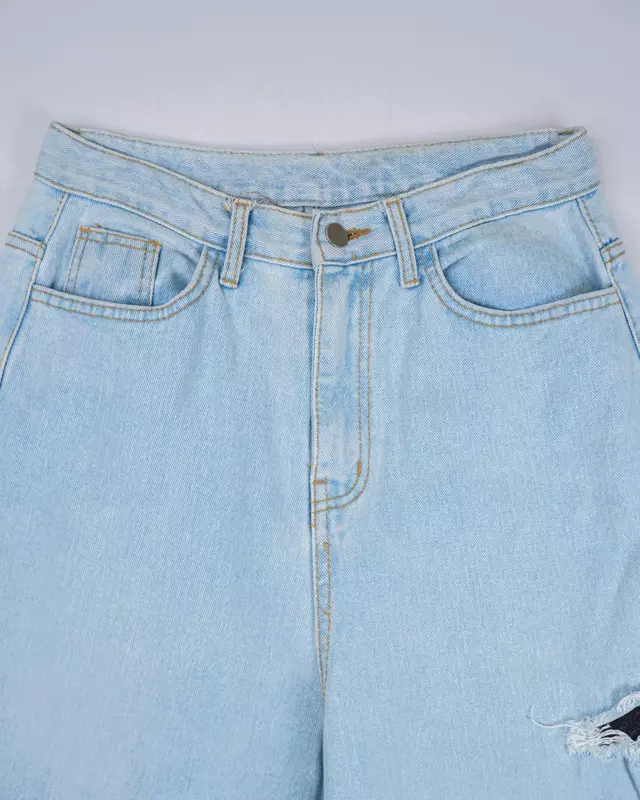Bleached Wash Distressed Wide-Leg Jeans