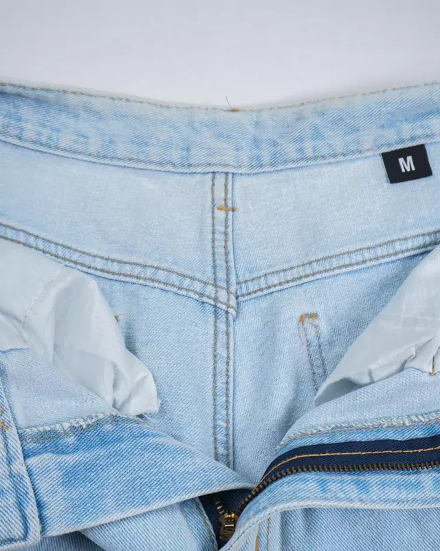 Bleached Wash Distressed Wide-Leg Jeans