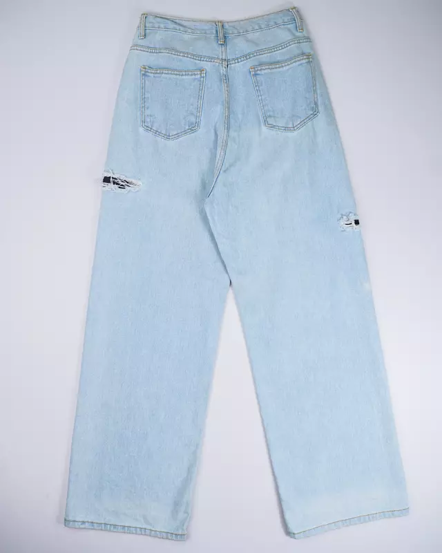 Bleached Wash Distressed Wide-Leg Jeans