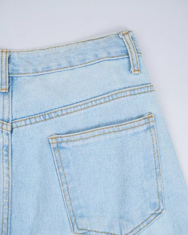 Bleached Wash Distressed Wide-Leg Jeans