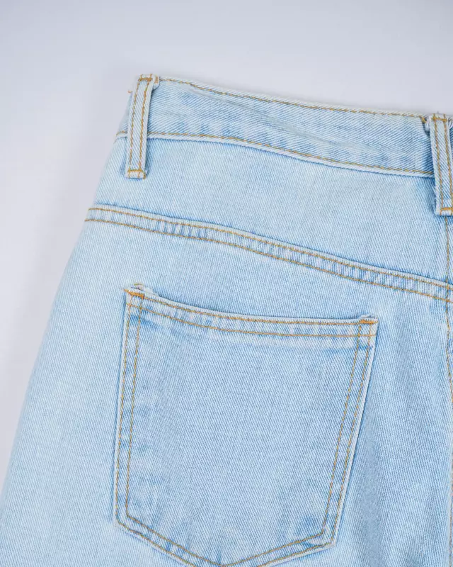 Bleached Wash Distressed Wide-Leg Jeans