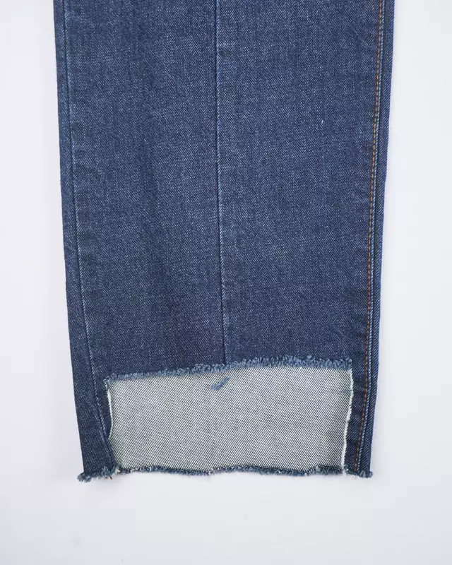 Dark Wash Distressed Center-Seam Raw-Cuff Jeans