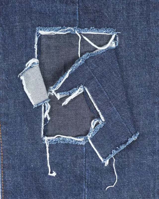 Dark Wash Distressed Center-Seam Raw-Cuff Jeans