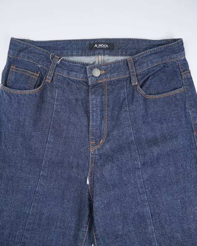 Dark Wash Distressed Center-Seam Raw-Cuff Jeans