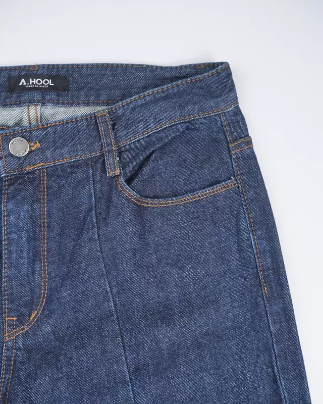 Dark Wash Distressed Center-Seam Raw-Cuff Jeans