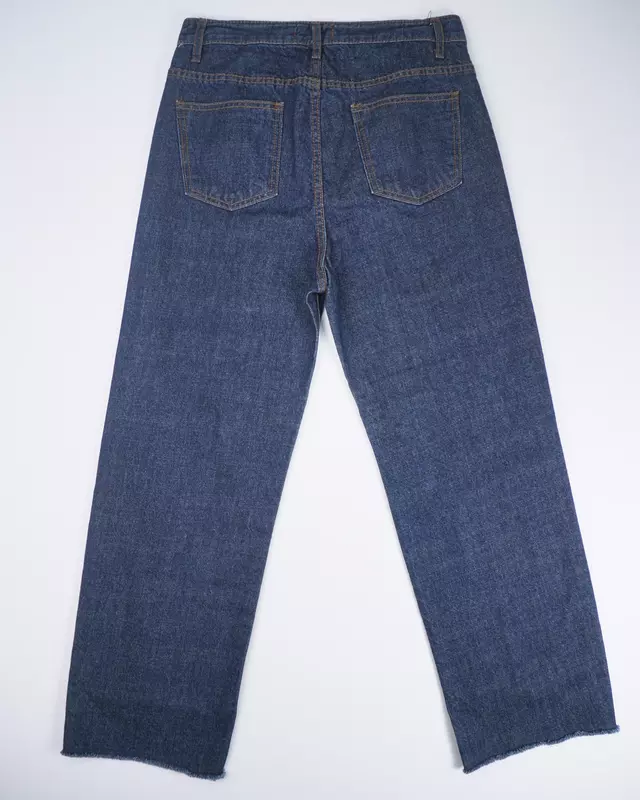 Dark Wash Distressed Center-Seam Raw-Cuff Jeans