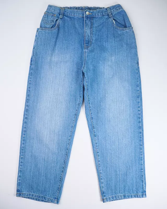 Light Blue Vintage-Wash Elastic-Band Denim Jeans