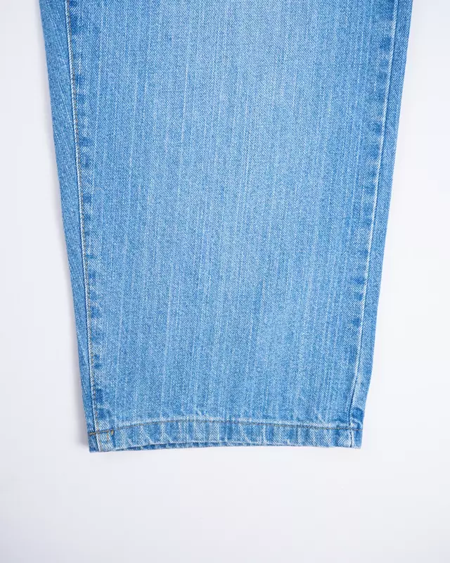 Light Blue Vintage-Wash Elastic-Band Denim Jeans