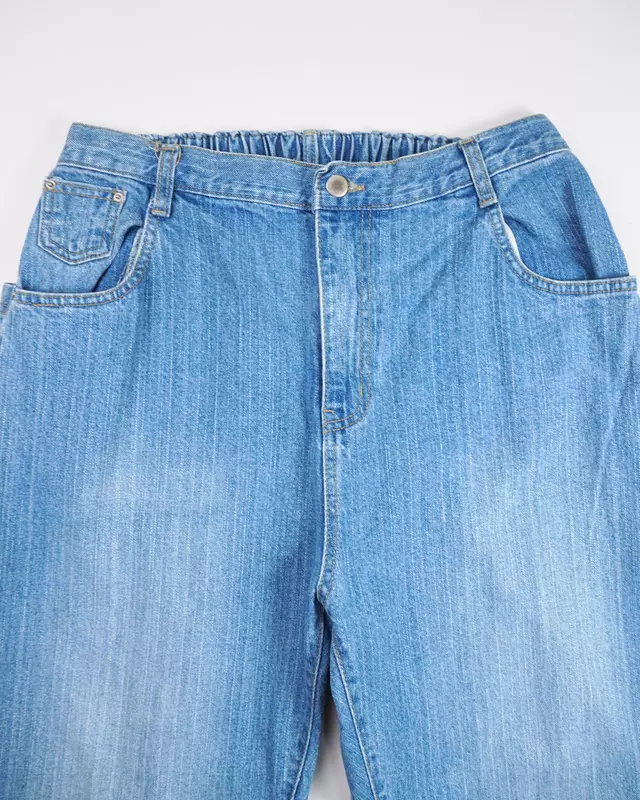 Light Blue Vintage-Wash Elastic-Band Denim Jeans