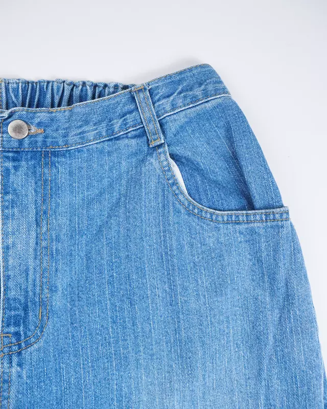 Light Blue Vintage-Wash Elastic-Band Denim Jeans