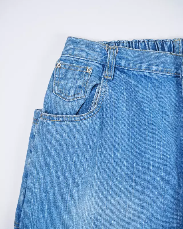 Light Blue Vintage-Wash Elastic-Band Denim Jeans